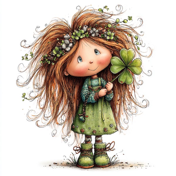 30 JPG Whimsical St. Patrick’s Day Girl Clipart – Cute Irish Girl for Kids JPG