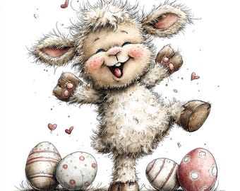 24 JPG Easter Lamb Clipart: Whimsical Pink Graphics (Digital Download)