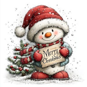 55 JPG Whimsical Merry Christmas Snowman Clipart Bundle – Holiday Winter Characters JPG Set | Commercial Use image 2