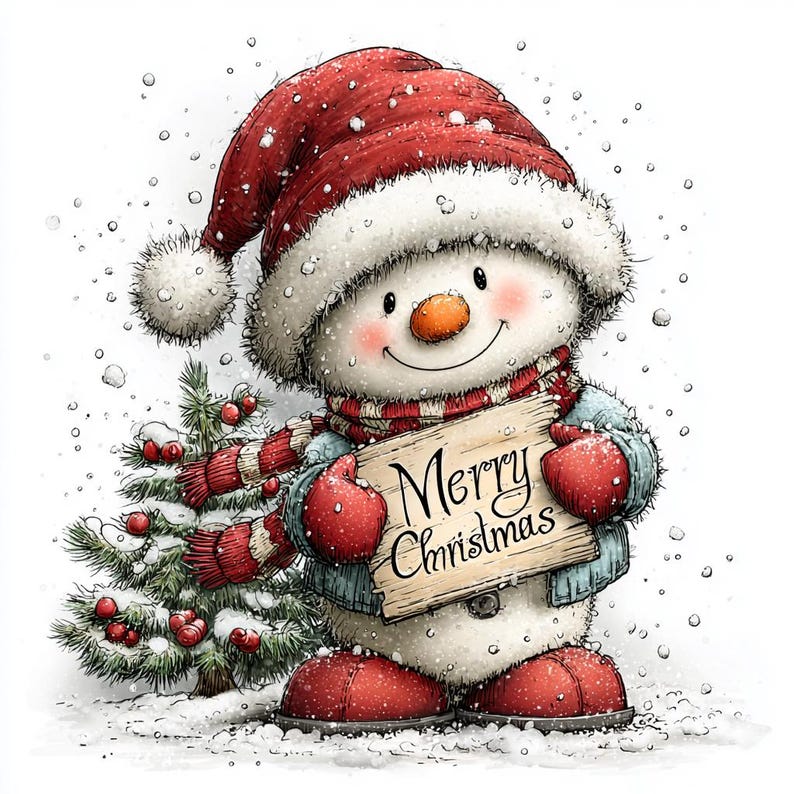 55 JPG Whimsical Merry Christmas Snowman Clipart Bundle – Holiday Winter Characters JPG Set | Commercial Use image 2