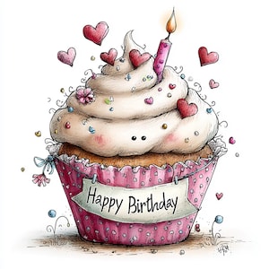 23 JPG Fantazyjne grafiki urodzinowe z babeczkami – Kolekcja clipartów JPG z tortem okolicznościowym do użytku komercyjnego