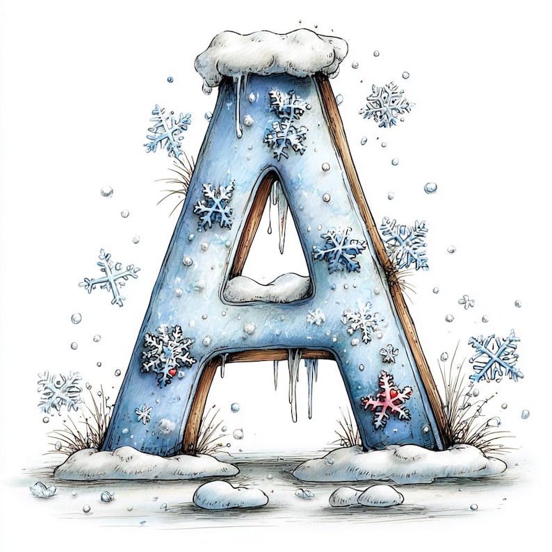 Winter Lettering R Whimsical Winter Alphabet Clipart Bundle – Snowy Letter Set JPG ...