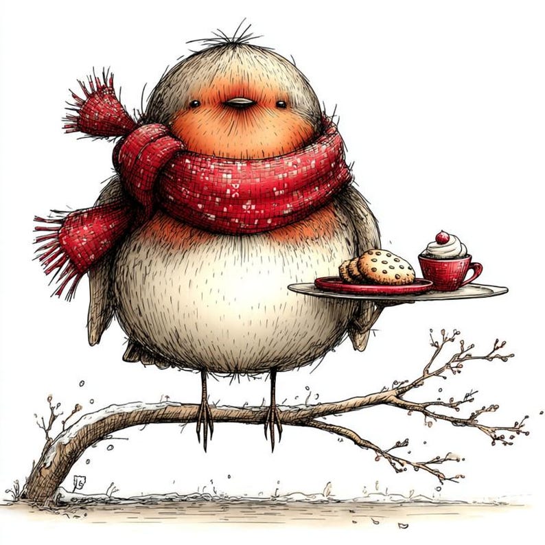 Whimsy Robin Quirky Christmas Robin Clipart, High Quality Watercolour Whimsical Bird ...