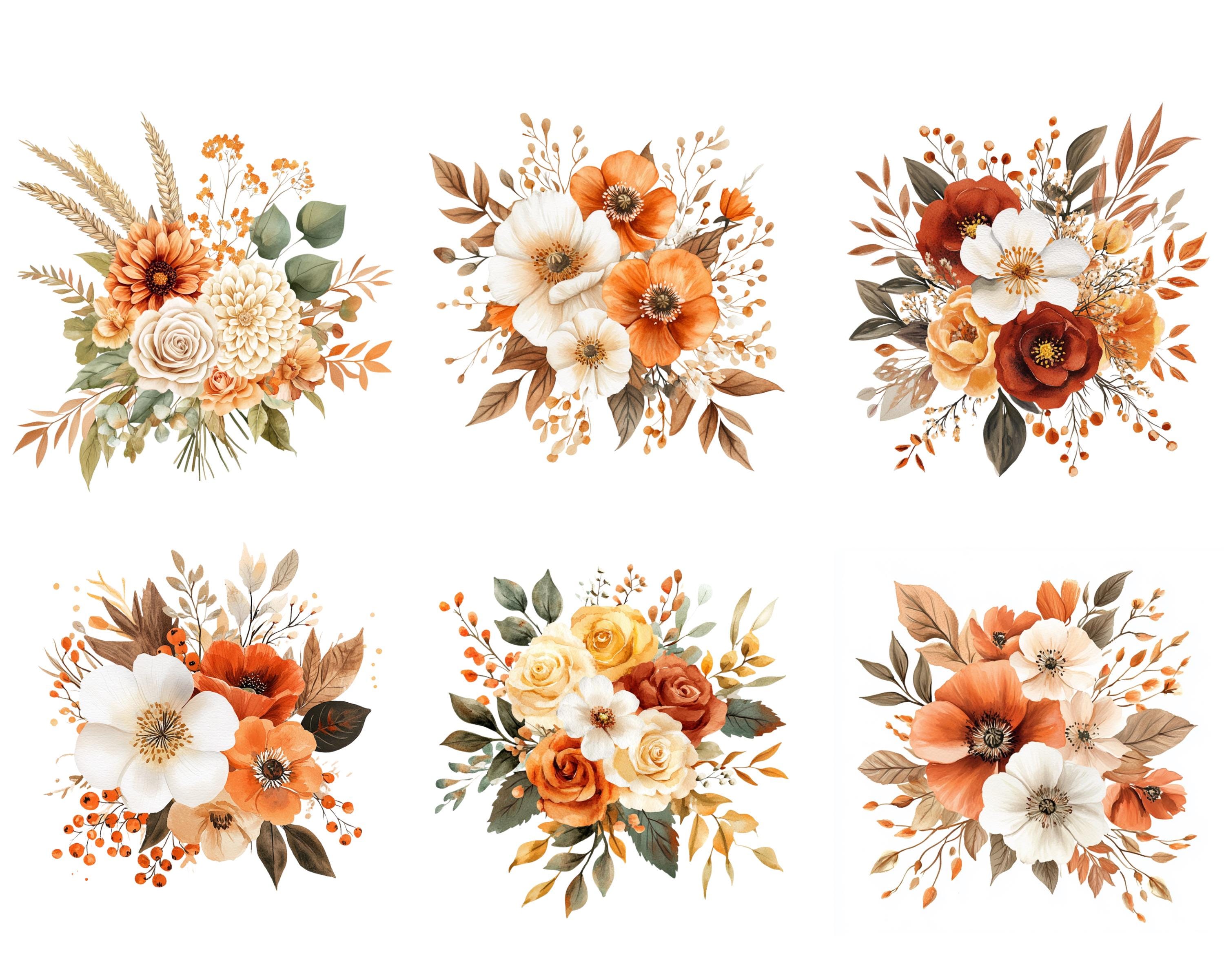 Watercolor Pumpkin & Floral Clipart Bundle: Autumn PNG Graphics ...