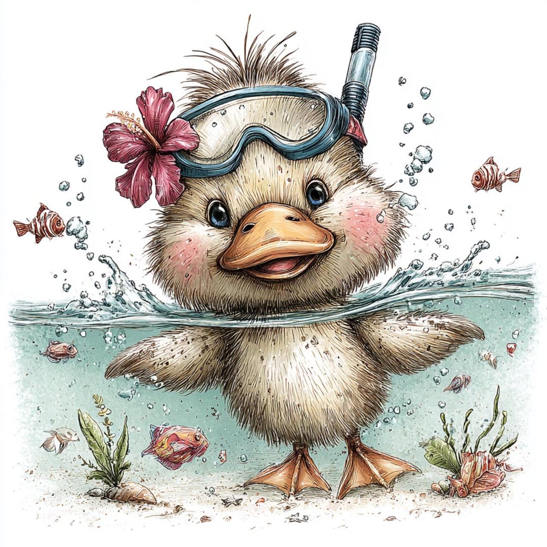 37 JPG Beach Duck Watercolor Clipart Bundle – Whimsical Cute Summer ...