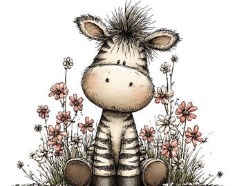 29 JPG Fantazyjne Safari Animals Clipart – Uroczy lew, zebra, żyrafa JPG – Wiosenne zwierzęta łąkowe z kwiatami, motyle – Użytek komercyjny