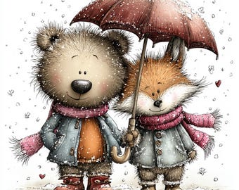 21 JPG Winterdieren PNG-bundel, Christmas Woodland, Winter Woodland-illustraties (digitale download)