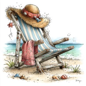 33 JPG grillige zomer strand clipart, schattige kust voor kinderen & kwekerij, zee illustratie set, commercieel gebruik