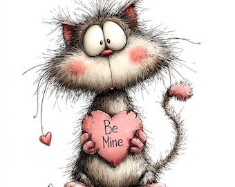 40 JPG Whimsical Cats Valentine's Day Clipart: Love Graphics (Digital Download)