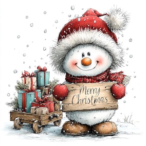 55 JPG Whimsical Merry Christmas Snowman Clipart Bundle – Holiday Winter Characters JPG Set | Commercial Use image 18