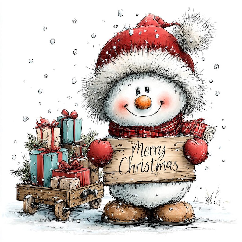 55 JPG Whimsical Merry Christmas Snowman Clipart Bundle – Holiday Winter Characters JPG Set | Commercial Use image 18