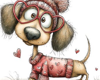Whimsical Valentine Dachshund Clipart – Watercolor Sausage Dog JPGs for Love
