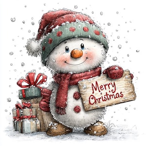 55 JPG Whimsical Merry Christmas Snowman Clipart Bundle – Holiday Winter Characters JPG Set | Commercial Use image 3