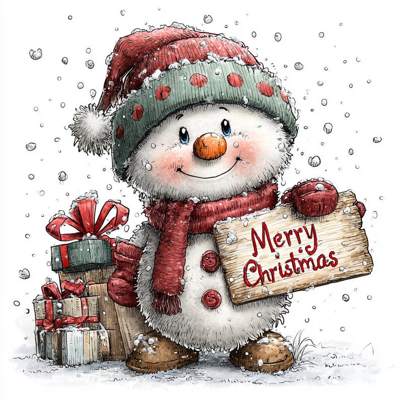 55 JPG Whimsical Merry Christmas Snowman Clipart Bundle – Holiday Winter Characters JPG Set | Commercial Use image 3