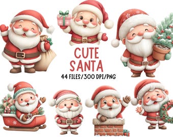 Santa Claus Clipart - Watercolor - Cute - Christmas Png - Santa - Whimsical - Commercial license - Festive clipart - Sublimination
