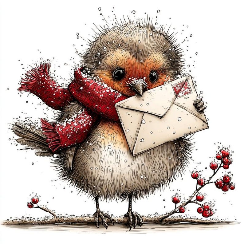 Whimsy Robin Quirky Christmas Robin Clipart, High Quality Watercolour Whimsical Bird ...
