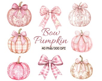 Watercolor Pink Pumpkin Clipart Set: 40 PNG Files (Digital Download)
