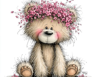 24 JPG Whimsical Spring Woodland Animals Clipart – Bear, Fox & Deer Nursery Art – Cute Floral Animals Digital Download