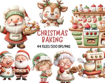 Christmas Baking, Santa's Bakery Clipart, Christmas Baking Clip Art, Holiday Treats PNG, Gingerbread Clipart, Kitchen Graphics