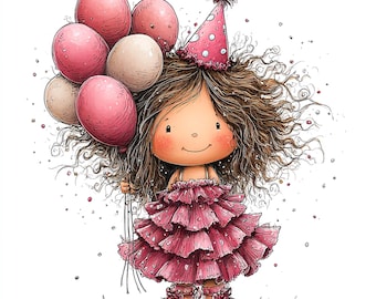 22 JPG Cute Birthday Girl Quirky Clipart: Whimsical Kids Graphics (Digital Download)
