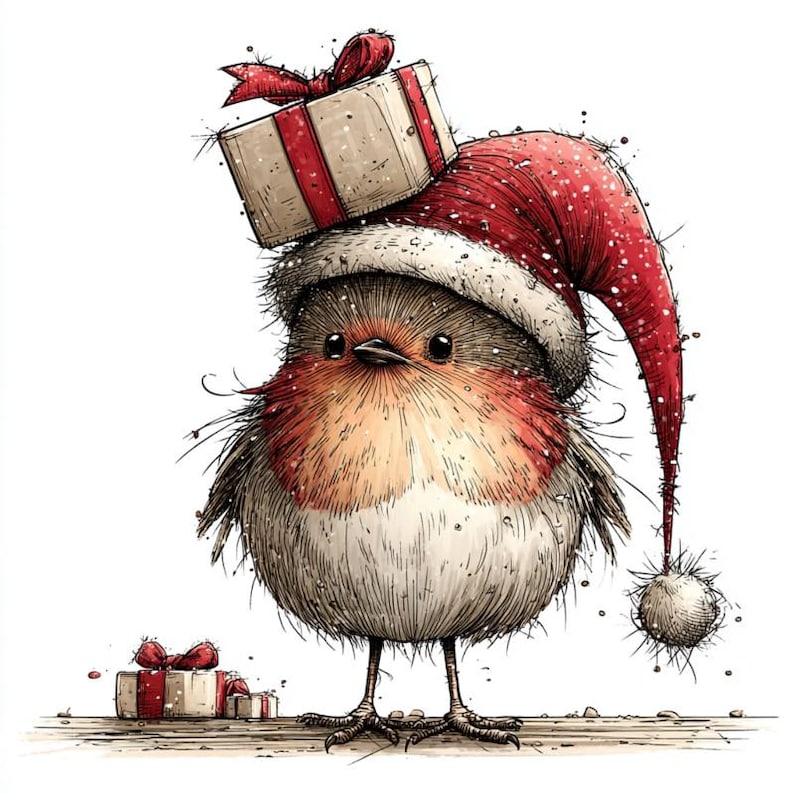 Whimsy Robin Quirky Christmas Robin Clipart, High Quality Watercolour Whimsical Bird ...