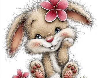 25 JPG Floral bunny clipart - cute rabbit with flowers digital download for nursery art, Easter crafts, invitations and kids decor