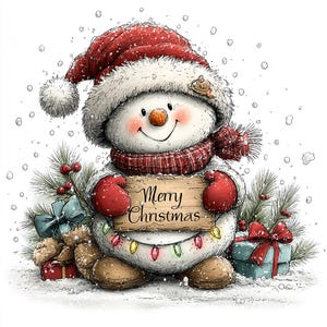 55 JPG Whimsical Merry Christmas Snowman Clipart Bundle – Holiday Winter Characters JPG Set | Commercial Use image 5