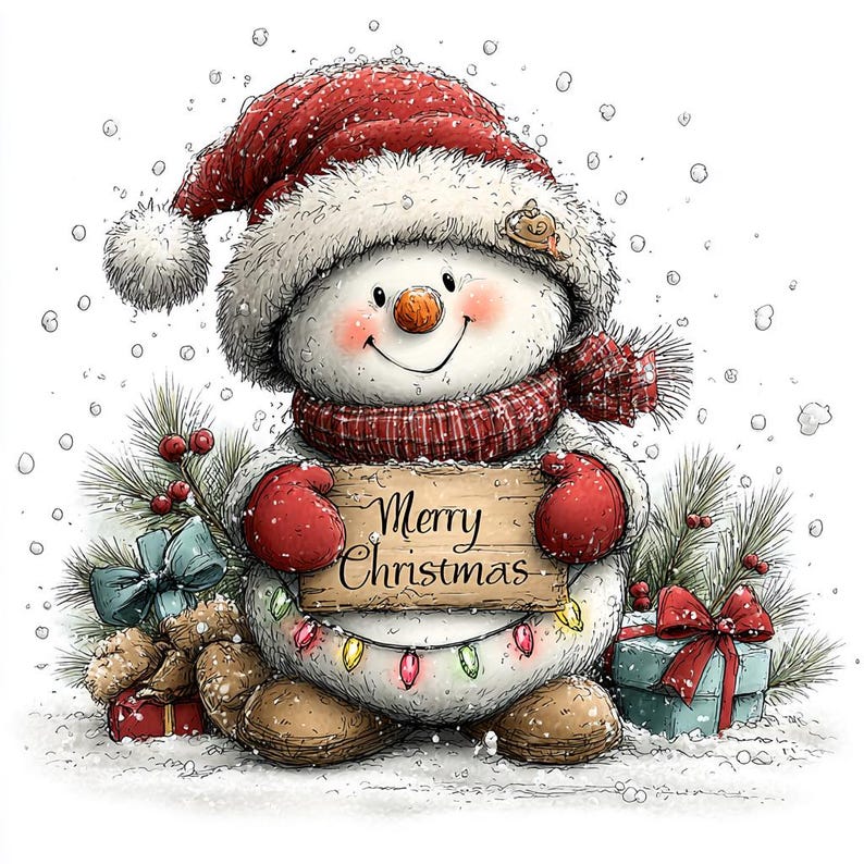 55 JPG Whimsical Merry Christmas Snowman Clipart Bundle – Holiday Winter Characters JPG Set | Commercial Use image 5