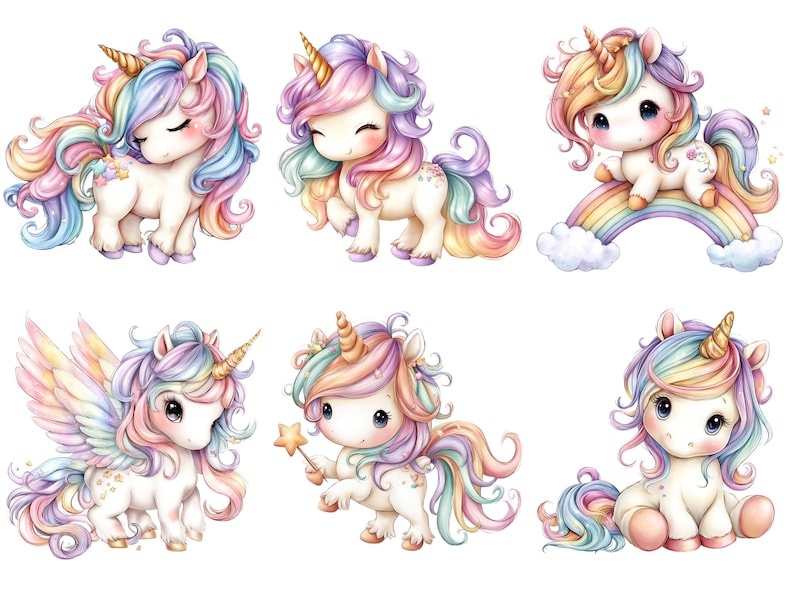 Cute Unicorn Clipart Set – Pastel Baby Unicorn PNG Bundle – Nursery Art ...