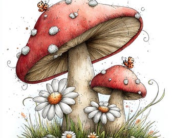 40 JPG Watercolor Whimsical Mushroom Clipart – Enchanted Forest Illustrations for Nursery, Cards & Crafts JPG Set | Commercial Use