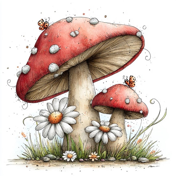 40 JPG Watercolor Whimsical Mushroom Clipart – Enchanted Forest Illustrations for Nursery, Cards & Crafts JPG Set | Commercial Use