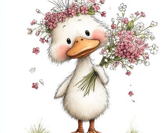Watercolor Duck Clipart Set Baby Duck PNG, Spring Farm Animals, Floral Illustrations, Nursery Art