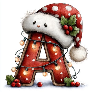 Pacchetto di clipart dell'alfabeto con cappello di Babbo Natale stravagante - Set di lettere natalizie festive JPG / Uso commerciale