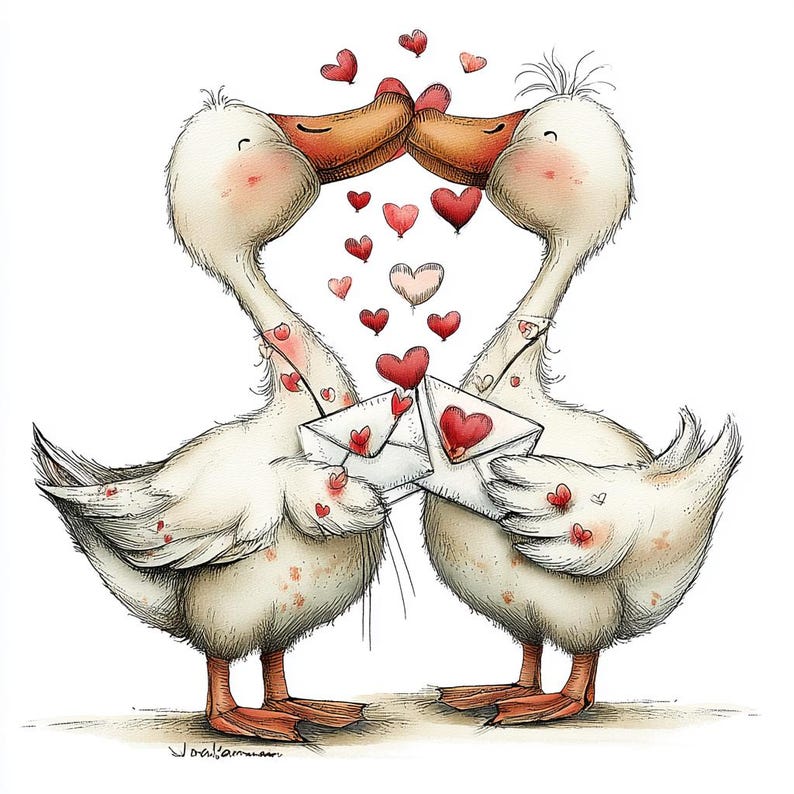 Goose Envelope 31 JPG Love Heart Goose Clip Art, Watercolour Whimsical Valentine,jpgs ...