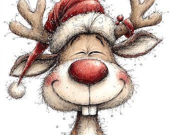 Schrullig Rentier 20 JPG Clipart Weihnachten Winter Clipart Hochwertige JPGs, Digital Download, Kartenherstellung, Junk-Journal, Aquarell Winter