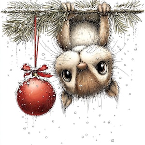 Julklappar med skogsdjur – Julillustrationspaket – Omedelbar digital nedladdning (digital JPG-uppsättning)