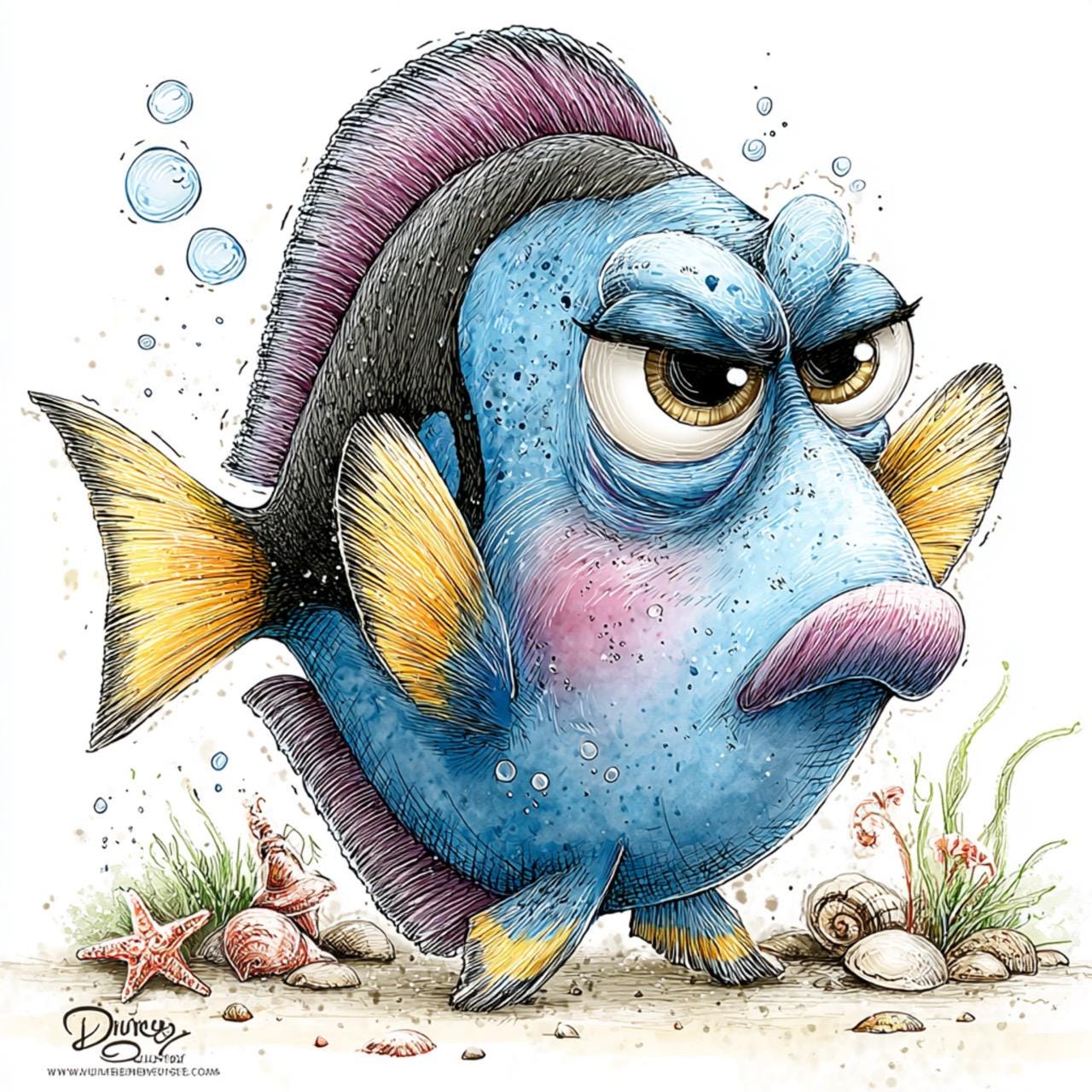 40 JPG Whimsical Grumpy Fish Clipart – Funny Sea Animal Illustrations ...