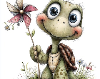 34 JPG Whimsical Cute Turtle Clipart, Nursery Animal Art, Sweet Kids Illustration for Spring and Summer, Commercial Use JPG