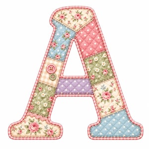 Watercolor Patchwork Alphabet Clipart – Vintage Floral Quilt Letters A-Z JPG Collection | Commercial Use