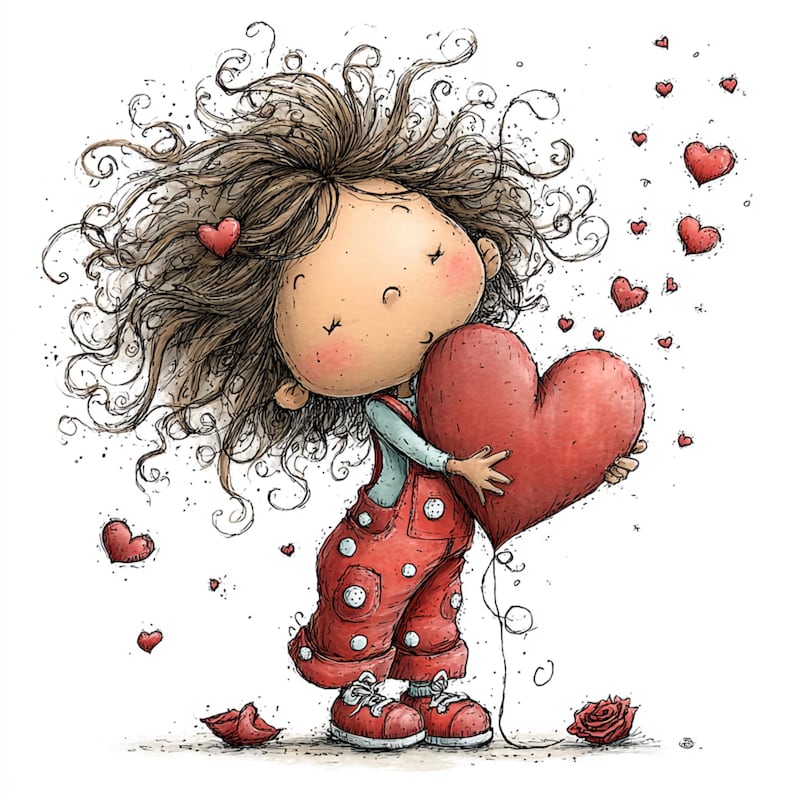 38 JPG Whimsical Valentine Girl Clipart – Cute Watercolor Love Character – Festive JPG Illustrations (Digital Download) image 5