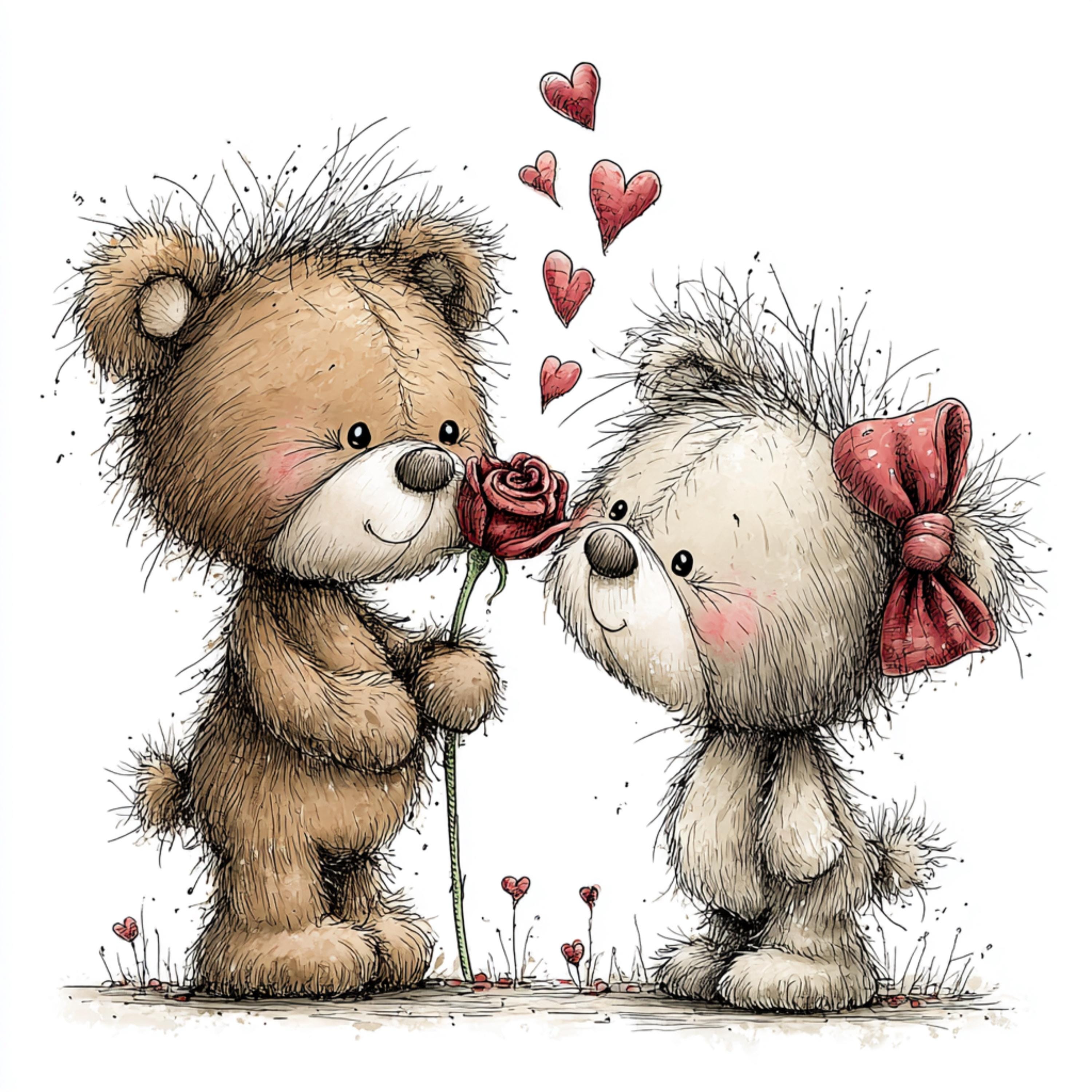39 JPG Valentine Teddy Bear Couple Clipart – Whimsical Watercolor Love ...