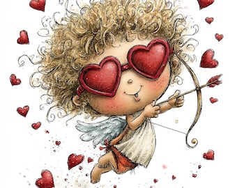 30 JPG Whimsical Cupid Valentine Clipart – Cute Watercolor Love Angel – Festive JPG Illustrations (Digital Download)