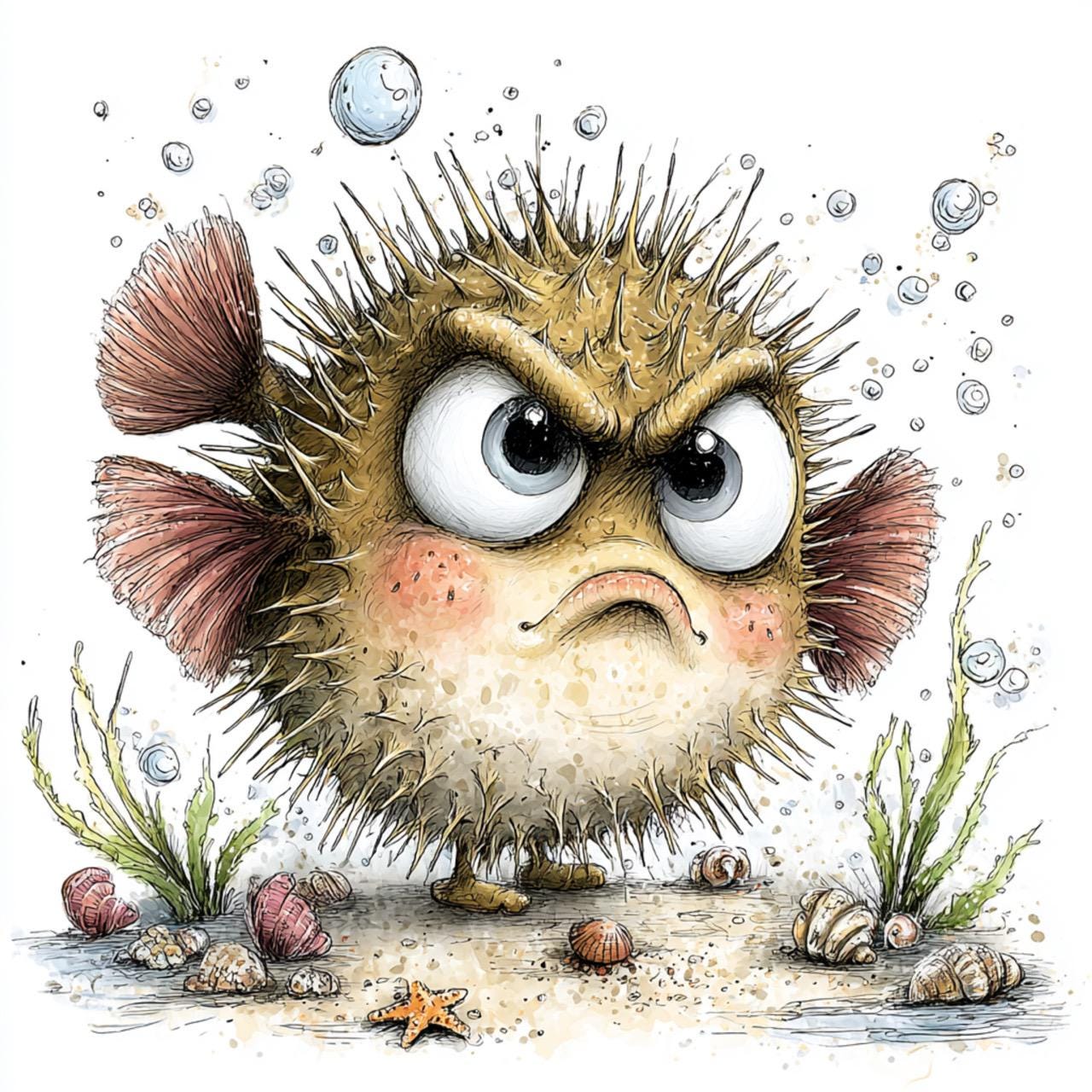 40 JPG Whimsical Grumpy Fish Clipart – Funny Sea Animal Illustrations ...