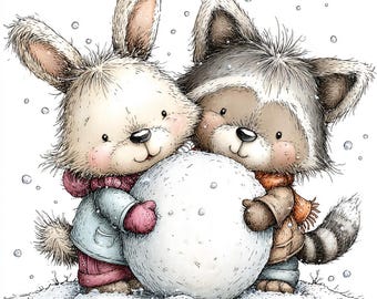 20 JPG winterdieren PNG-bundel, Christmas Woodland, Winter Woodland-illustraties (digitale download)
