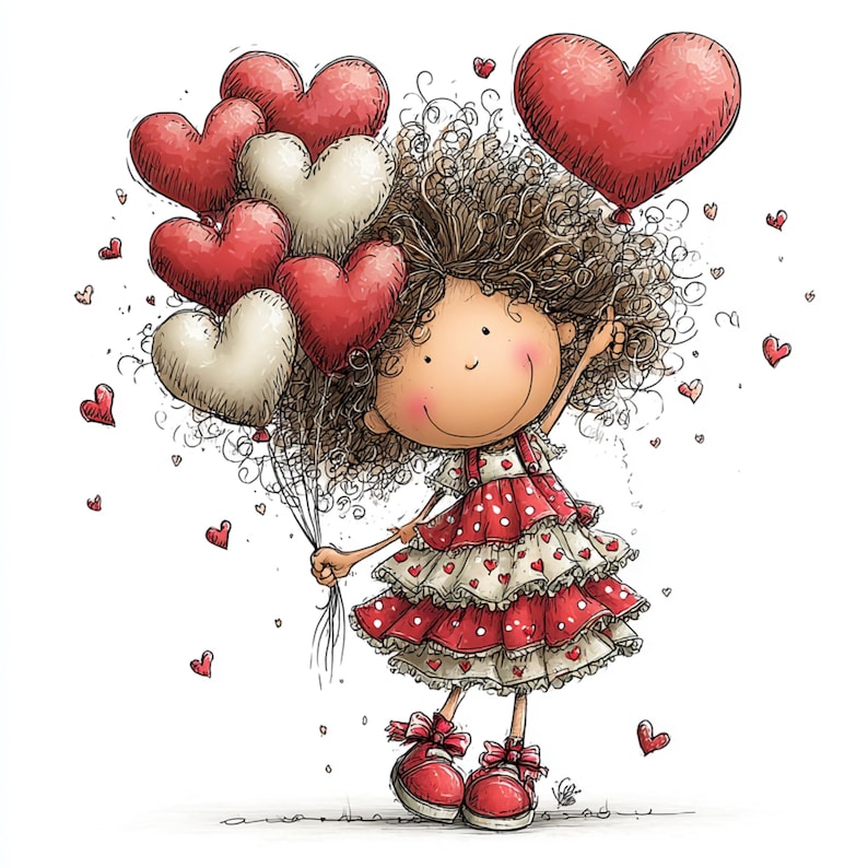 38 JPG Whimsical Valentine Girl Clipart – Cute Watercolor Love Character – Festive JPG Illustrations (Digital Download) image 7