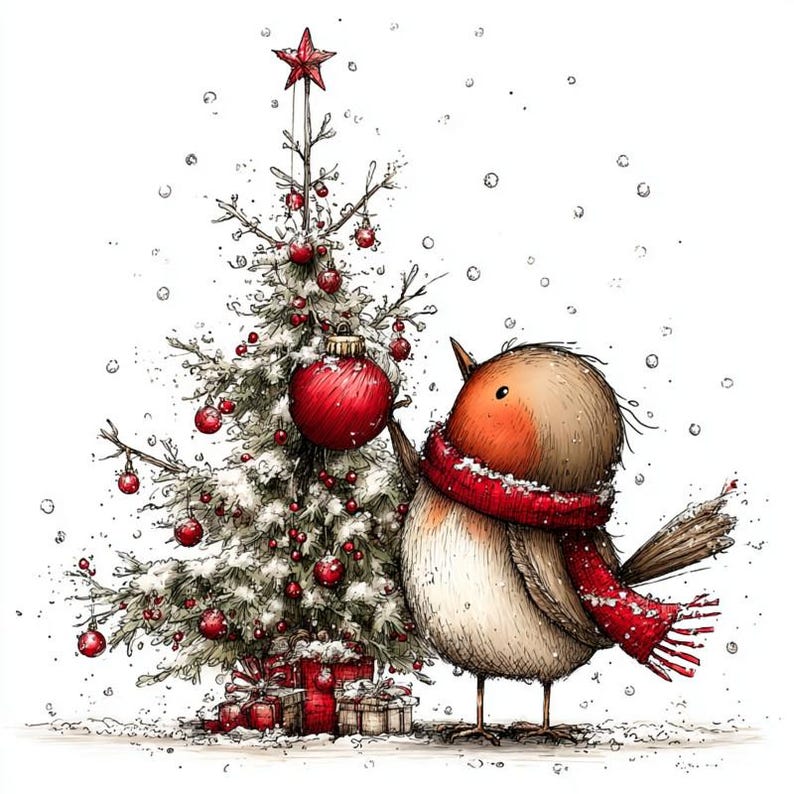 Whimsy Robin Quirky Christmas Robin Clipart, High Quality Watercolour Whimsical Bird ...