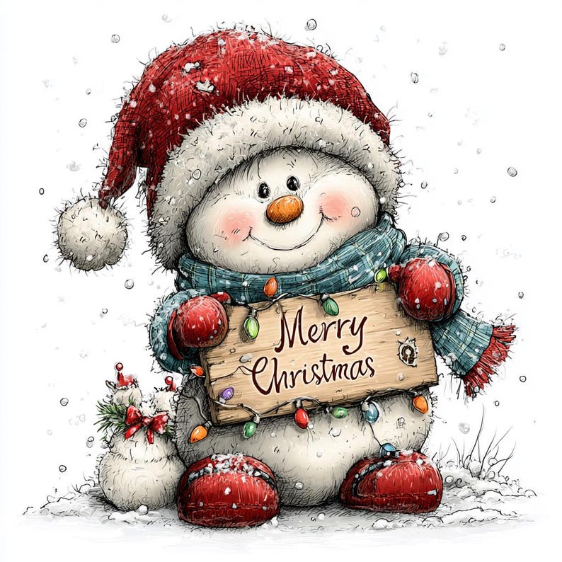 55 JPG Whimsical Merry Christmas Snowman Clipart Bundle – Holiday Winter Characters JPG Set | Commercial Use image 12