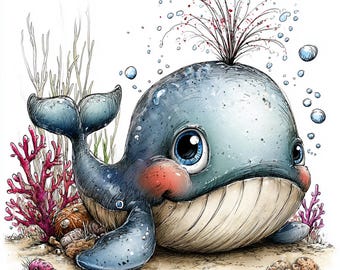 45 JPG Whimsical Under the Sea Clipart Bundle – Whimsical Ocean Animals, Cute Cartoon Fish (Digital Download)