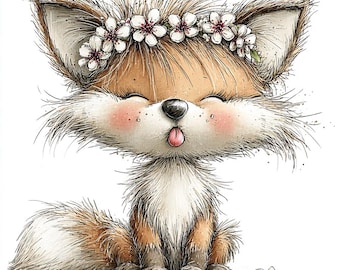 Whimsical Woodland Spring Clipart – Cute Watercolor Forest Animals with Floral Crowns – JPG Illustrations (Digital Download)