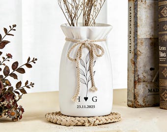 Custom Ceramic Anniversary Vase,Personalized Engagement Gift,Wedding Flower Pot for Couples,Anniversary Present,Unique Wedding Home Decor